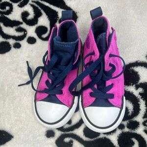 Magenta and blue converse. Like new condition. Only worn once. Toddler size 7